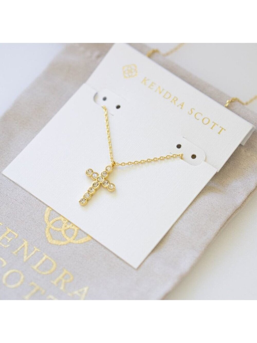 Kendra Scott Cross Gold Pendant Necklace in White CZ